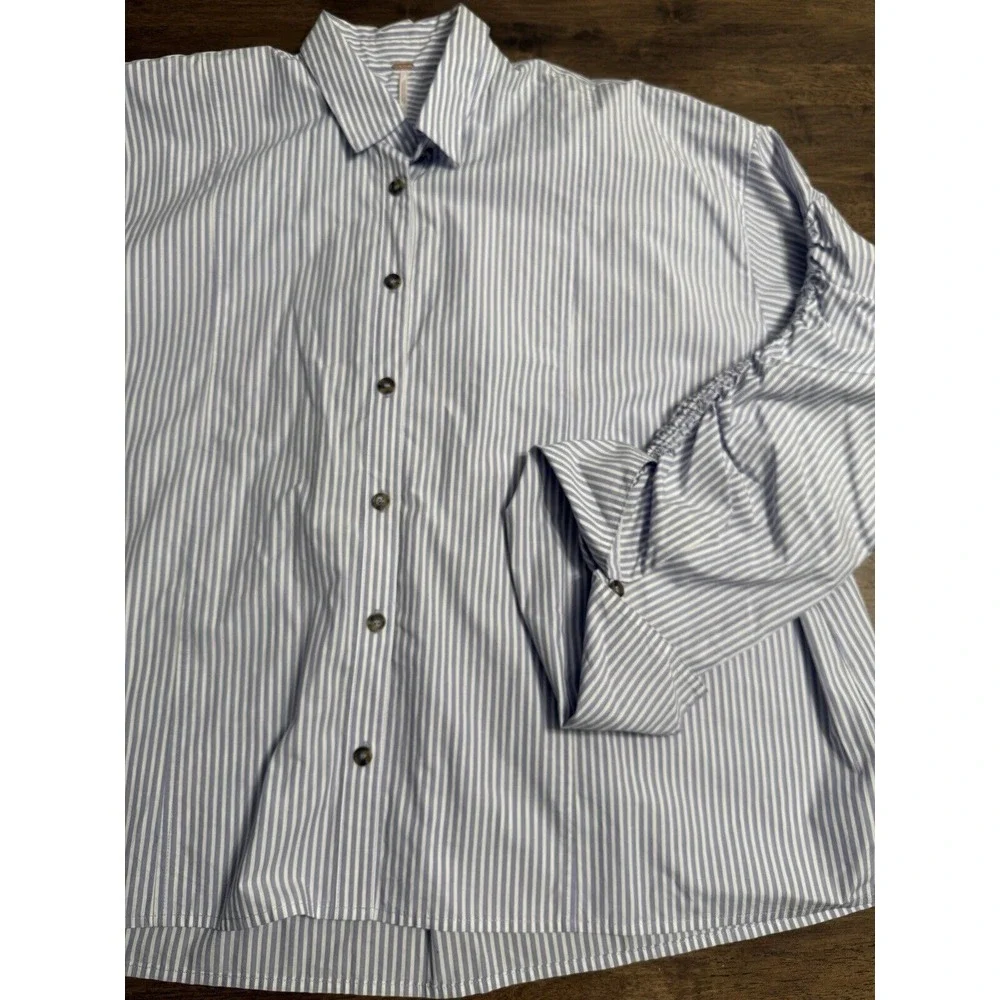 Free People Womens Size‎ M Lilac Striped Oversized Rouched Button Blouse Shirt